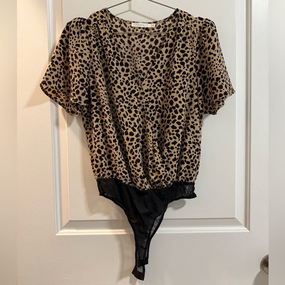 Lush Leopard Print Bodysuit in Black and Tan